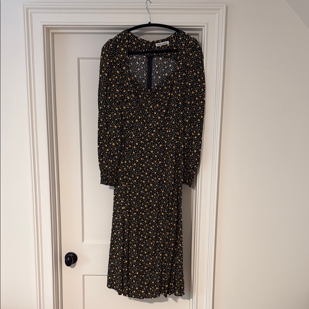 Reformation Black Floral Long Sleeve Midi Dress